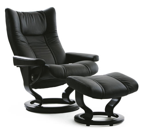 Stressless Wing (M) Stol med skammel. Batick black Classic Stressless Wing (M) Stol med skammel. Batick black Classic